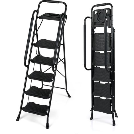 Costway – Escabeau métallique 5 marches – Plateau porte-outils intégré – Pédales antidérapantes – Capacité 150 kg – Hauteur 90 cm – Design pliable