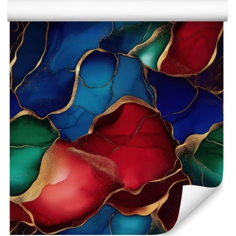 Papier peint à motifs encre bleu marine, rouge et bordeaux pour salon et chambre, 50 x 1000 cm (1/5)