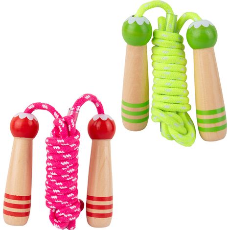 Corde à Sauter En Coton - Poignées en Bois Naturel - Réglable pour Enfants À Partir de 3 Ans - Idéale pour Activités Intérieures/Extérieures - 1 Pièce (1/5)