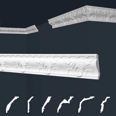 Moulures de stuc à motifs blancs, EPS Styropor ajustement forme, Paquets d'épargne Marbet série B: B-16 / 43x63mm, 30 Mètres / 15 Bandes