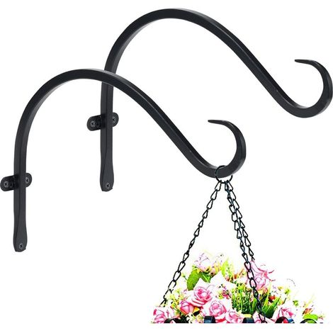 QAZQA Lot de 2 crochets en fer pour plantes - 30,5 cm - Pour extérieur, intérieur et intérieur - Crochets en métal trés résistants - Pour mangeoire é oiseaux, carillon et lanternes