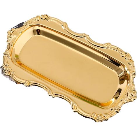 Bandeja de servir, diseño vintage en relieve, material de acero inoxidable, color dorado. (1/2)