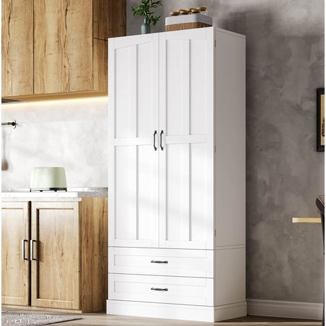 Mobile da cucina 80x37x180 cm con 3 ripiani scorrevoli, 2 cassetti e vano portaoggetti sull'anta in MDF - bianco (1/5)