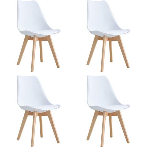 Set 4 Sedie da cucina in polipropilene con gambe in legno e cuscino 49x57x82 cm Colore Bianco FLORA Colore Bianco (1/5)