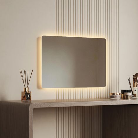 EMKE LED Badspiegel 40x60cm Anti Fog Kaltweiß Warmweiß Horizontal Vertikal montierbar Quadratisch Mechanischer Schalter