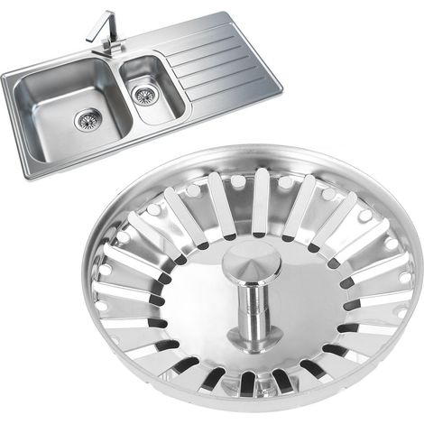 Colador de fregadero con cesta mejorada, juego de tapón de fregadero estándar, material: acero inoxidable reforzado y caucho, dimensiones: 84 mm de diámetro exterior, individual (1/5)