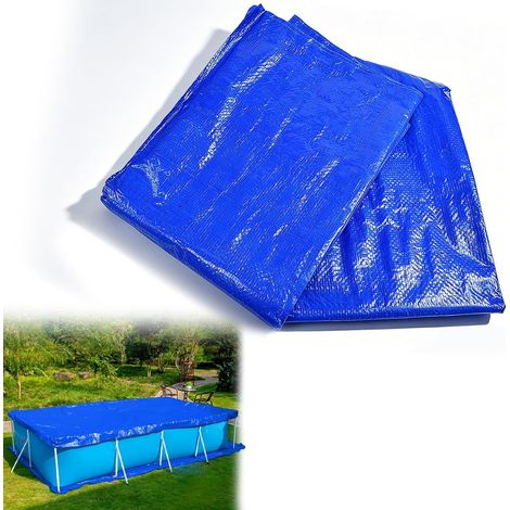 Tappetino protettivo per fondo piscina fuori terra, in telone PE 295x206 cm, doppio strato, spesso e resistente, di colore blu, per ridurre l'usura del fondo della piscina e proteggere la struttura. (1/5)