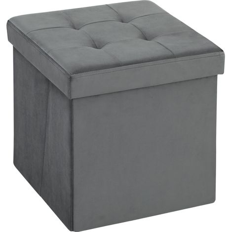Pouf de rangement pliable, boîte de rangement, mousse, MDF, gris idéal pour salon, chambre à coucher ou bureau facile à assembler avec instructions incluses