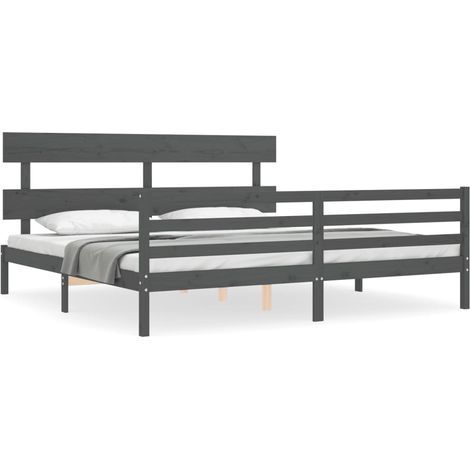 Lit double Lit adulte Cadre de lit sans matelas gris 200x200 cm bois massif (1/5)