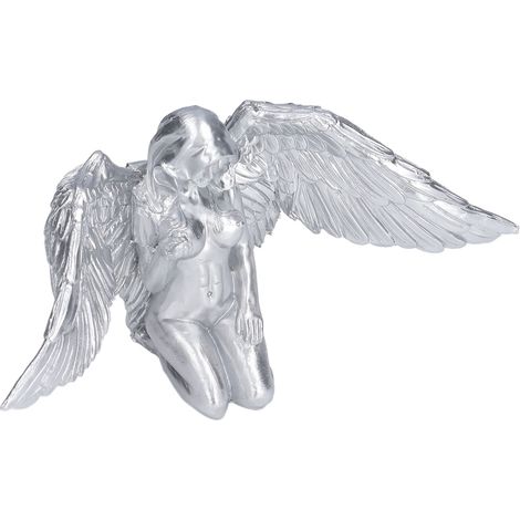 Statue d'Ange avec Ailes en Argent - Sculpture Résine pour Décor d'Intérieur et Jardin (1/5)