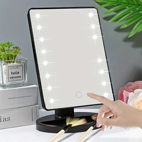 Miroir de maquillage carré tactile (noir) avec lumière, rechargeable (piles non incluses) (1/5)