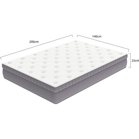 Matelas 140x200 H3, 25 cm, mousse confort et ressorts ensachés 7 zones, blanc ancien DESVIAE (1/3)