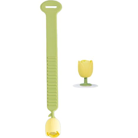 Lève-abattant de toilette en silicone durable avec poignée de levage et motif tulipe. Évite de toucher le sol. Vert. (1/5)