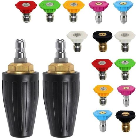 Buse turbo pour nettoyeur haute pression, buse rotative et 7 pointes, raccord rapide 1/4', 4000 Psi, kit jet rotabuse, Noir (2 Set) (1/5)