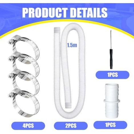 2Pcs tuyau piscine 32mm, avec 4 Clips de Sécurité Métalliques, pour Tuyau d'aspiration et Tuyau de Pompe, Bleu (1/4)