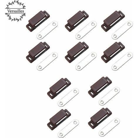 [RM] Verrou magnétique puissant - Force de maintien de 4 kg - Lot de 10 - Marron - Aimant de porte - Verrou magnétique - Aimant pour armoire - Aimant pour porte d'armoire