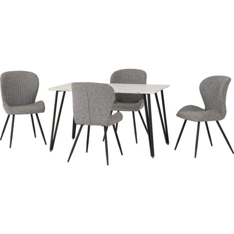 Marlow & Quebec Indoor Dining Set with 4 Chairs - White Marble/Grey