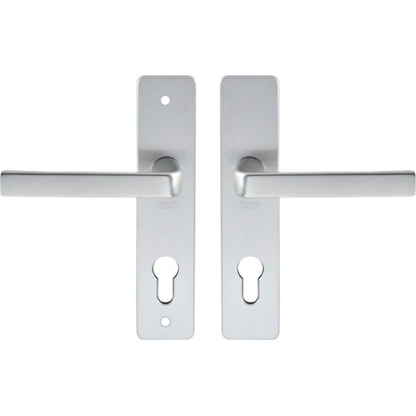 Set de Poignée de Porte sur Plaque - Version Clé I Porte d'Entrée/Cave/Abris de Jardin à Cylindre - Entraxe 165 mm - Matériau Aluminium Résistant - Finition Argent (1/5)