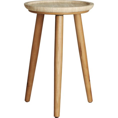 Table d'appoint art déco bois de bouleau et marbre beige élégant - Bois brun foncé et marbre beige (1/3)