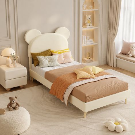 Lit enfant 90 x 200 cm avec tête de lit rembourrée beige DESVIAE (1/5)