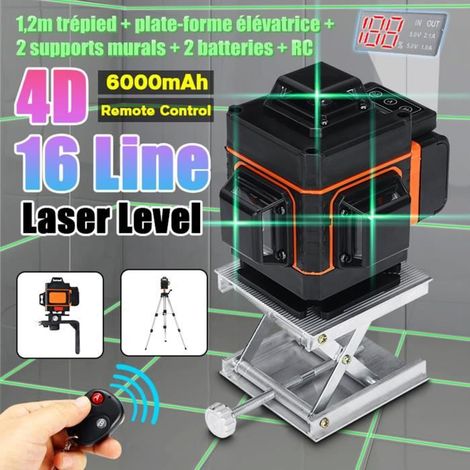 Niveau Laser Rechargeable 16 Lignes 2 Batteries 6000mAh 360° Croix Rotatif Vertical Horizontale Auto Nivellement Lumière VERT Outil (1/4)