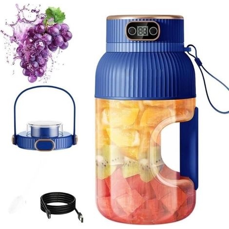 (blue)Portable, multifunctional citrus juicer with digital display, can make milkshakes and smoothies, two lids (blue) (1/5)