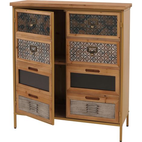 Commode de pharmacien HWC-O79, armoire haute avec compartiments de rangement, look vintage shabby 94x80x35cm, bleu (1/5)