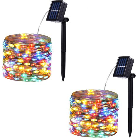 Lot de 2 guirlandes lumineuses, fil de cuivre, 100 LED, étanches IP44, 8 modes, jardin, terrasse, Noël (1/5)