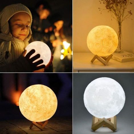 Lampe Lune 3D,lumière décorative domestique rechargeable magique Moonlight Contrôle Tactile Anniversaire Noël enfant cadeau 12CM (1/4)