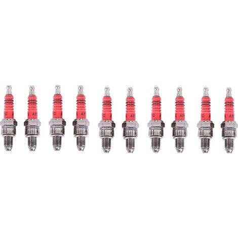 Lot de 10 bougies d'allumage Racing 3 électrodes A7tc pour quad, scooter, moto cross et karting 50cc, 110cc, 125cc et 150cc (1/5)