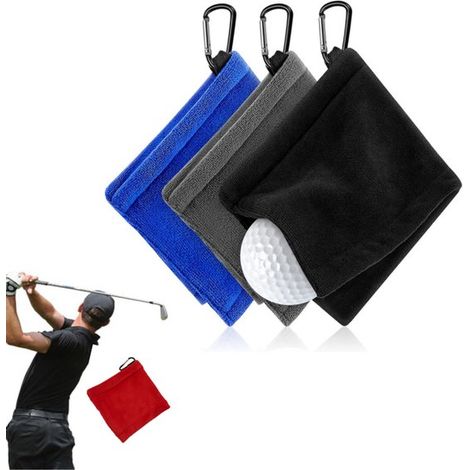 Juego de 4 toallas de microfibra portátiles para limpiar pelotas de golf con mosquetón. (1/5)