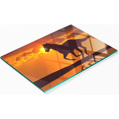 Tabla de cocina de vidrio templado con gráfico decorativo de caballo y sol, 80x52 cm. (1/5)