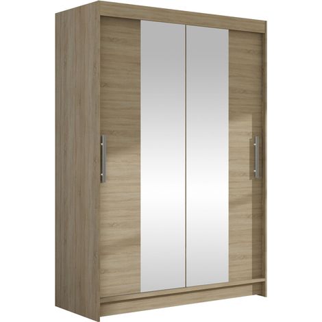 Armario Closico 133, Roble Sonoma, 200x120x58cm, Puertas de armario: Correderas, Número de estantes: 5