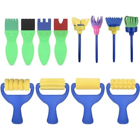Ensemble de pinceaux pour enfants, lot de 12 pinceaux en éponge lavables. (1/5)