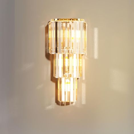 Appliques Murales Intérieures en Cristal, 3 x E14, LED Incluse Lampe Murale avec 3 Températures de Couleur 3000K/4000K/6000K pour Salon, Cheminée, Restaurant, Hôtel (1/5)