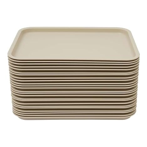 Fast Food - Lot de 24 plateaux de service rectangulaires en plastique antidérapant - 36 x 27 x 2 cm - Pour restaurants rapides, cantines, cafétérias - Kaki (1/5)