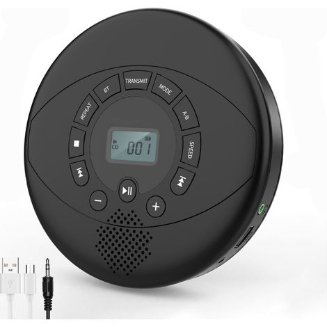 Lecteur CD portable avec haut-parleurs stéréo, idéal pour toute la famille, lecteur CD portable rechargeable avec batterie de 2000 mAh, anti-saut. (1/4)