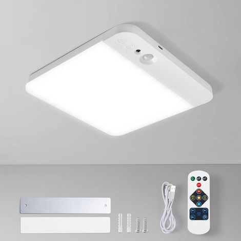 Plafonnier LED Rechargeable Sans Fil Détecteur de Mouvement, 20CM Sans Percer, 6000mAh Plafonnier a Pile avec Télécommande, 3 Couleurs 3000K4500K/6500K Dimmable, pour Escalier Couloir Garage (1/5)