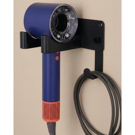 Support pour sèche-cheveux sans perçage pour sèche-cheveux - Blanc - Support mural sans perçage - En aluminium - Pour salle de bain - Noir (1/5)