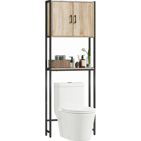 Armario sobre el inodoro, estante ajustable, diseño moderno, madera natural. (1/5)