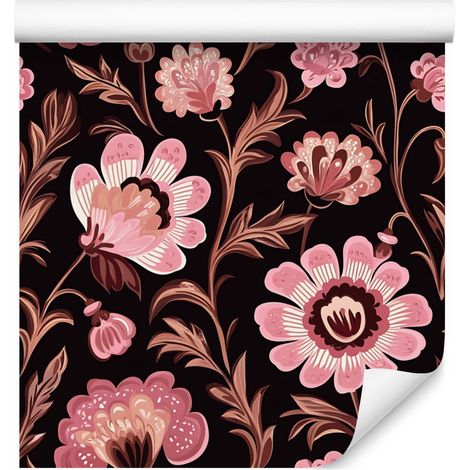 Papier peint fleuri bordeaux et rouge pour salon et chambre, 50 x 1000 cm (1/5)