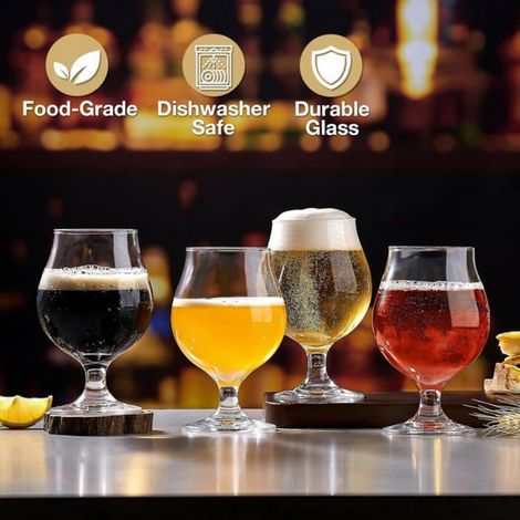 Lot de 4 Verres à bière, 47 cl, design conique, verre épais sans plomb, pour pub et maison (1/5)