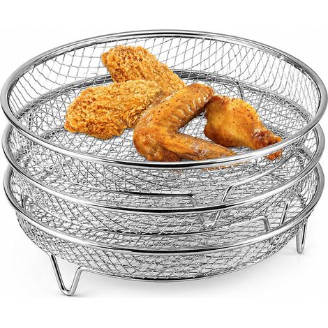 Lot de 3 supports de friteuse à air comprimé en acier inoxydable 304, panier de friteuse empilable pour la cuisson, la cuisine, la déshydratation (rond) (1/5)