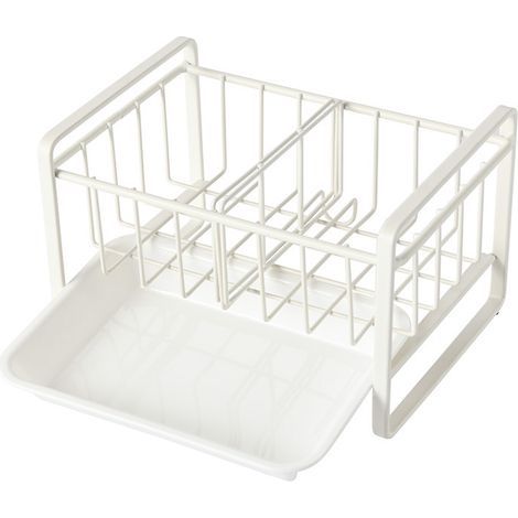 Organizador de fregadero con escurridor y separador para la cocina, accesorio de cocina, soporte para utensilios de acero inoxidable, blanco (1/5)