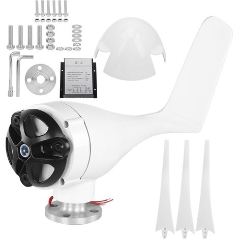 Éolienne 1200W Kit Générateur 3 Pales 12V Blanche pour Bateau Maison Charge Batterie