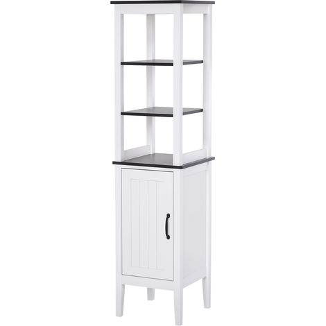 Armoire de salle de bain haute et étroite, meuble gain de place avec 3 étagères ouvertes, étagère réglable, pour buanderie, 40 x 38 x 162,5 cm, blanche (1/5)