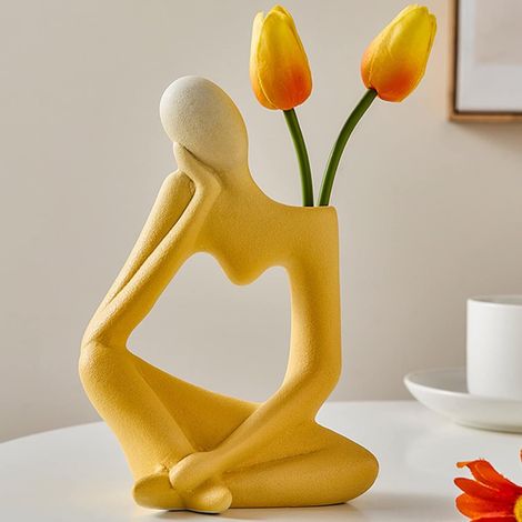Penseur Vase Déco Salon Moderne Corps Vases pour Herbe de la Pampa Esthétique Vase Livre Face Vases Fleurs Céramique Livre Visage Tulipe Sculpture (1/5)