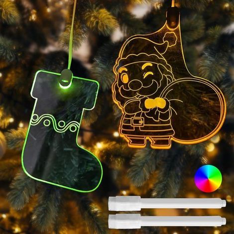 LED Christmas Tree Pendants 2pcs, Customizable RGB Light Board, Hanging Night Light Decoration, Creative Gift