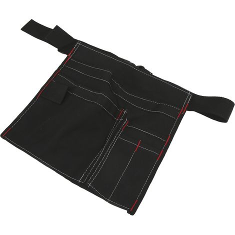 Sacoche ceinture porte-outils en toile noire, à suspendre à la taille, pour vis, clous, écrous et perceuse. (1/5)