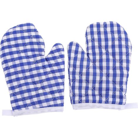 2PCS Kids Oven Mitts résistants à la chaleur, gants de four à micro-ondes anti-baldal (damier à carreaux foncé) (1/5)